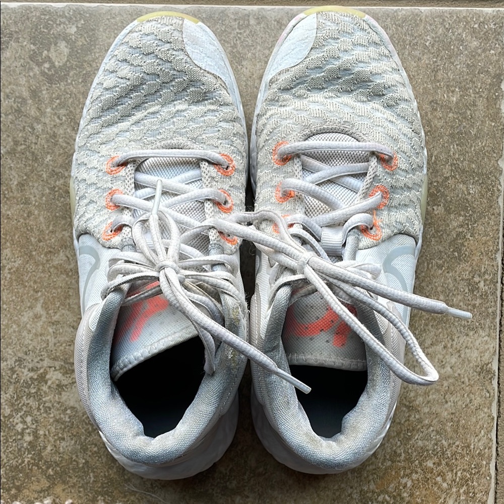 Gray and White Nike Basketball Sneakers with White Laces